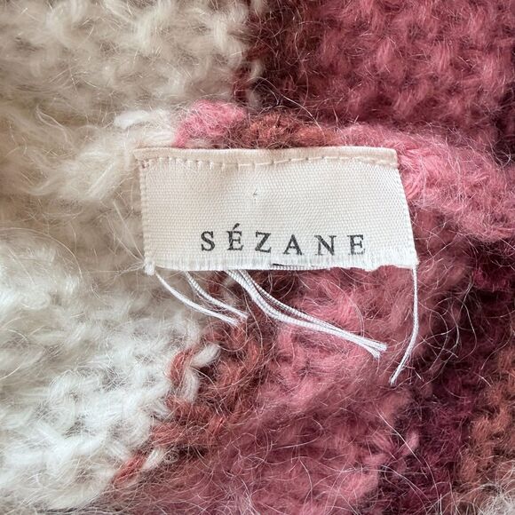 EUC Sezane Penelope Pom Pom Mohair Merino Wool Blend Sweater in Cream & Pink S - Picture 8 of 12